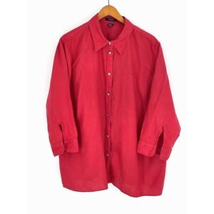 Chaps Womens Shirt Plus 3X Red 100% Linen Lightweight Coastal Resort Beach